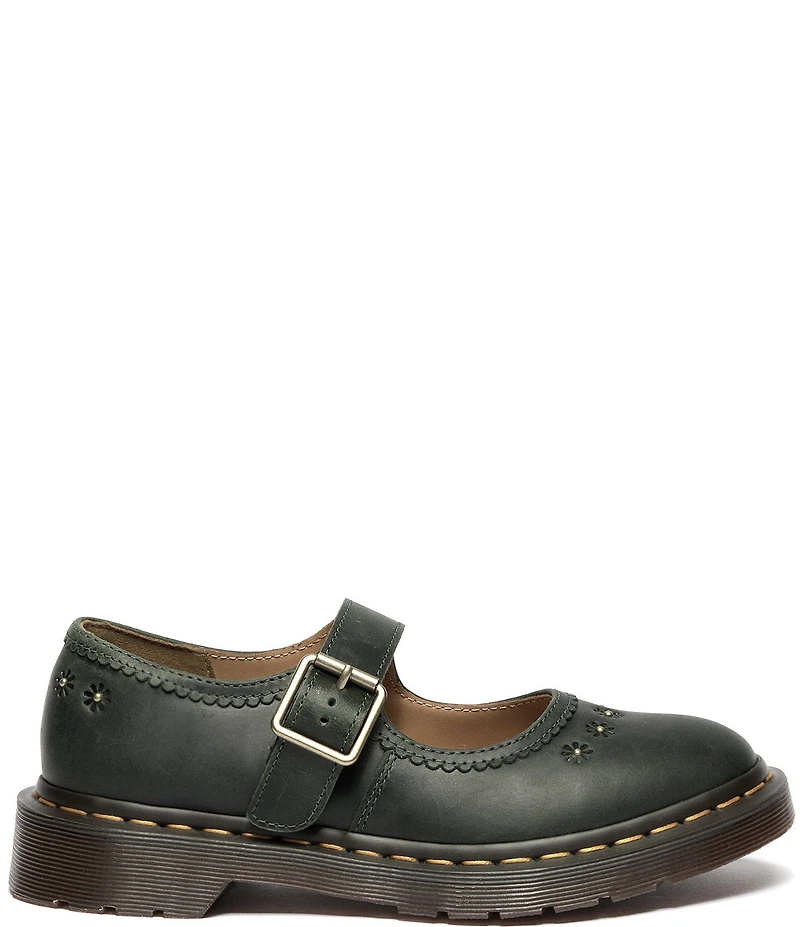 Dr. Martens Women's Crazy Horse Leather Flower Studded Mary Janes