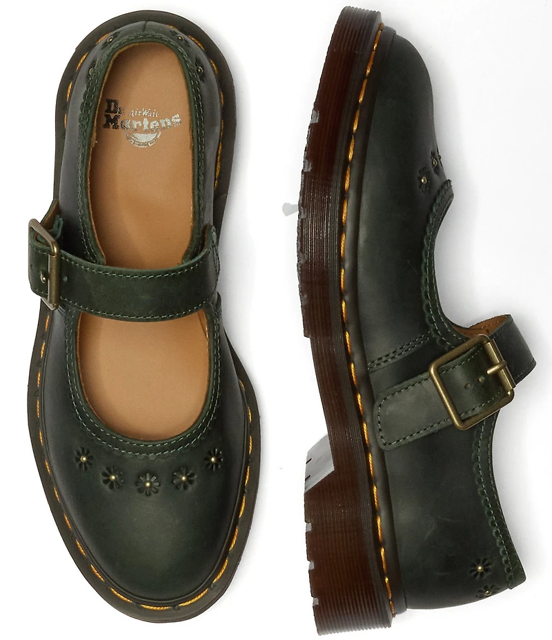 Dr. Martens Women's Crazy Horse Leather Flower Studded Mary Janes