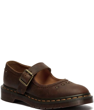 Dr. Martens Women's Crazy Horse Leather Flower Studded Mary Janes