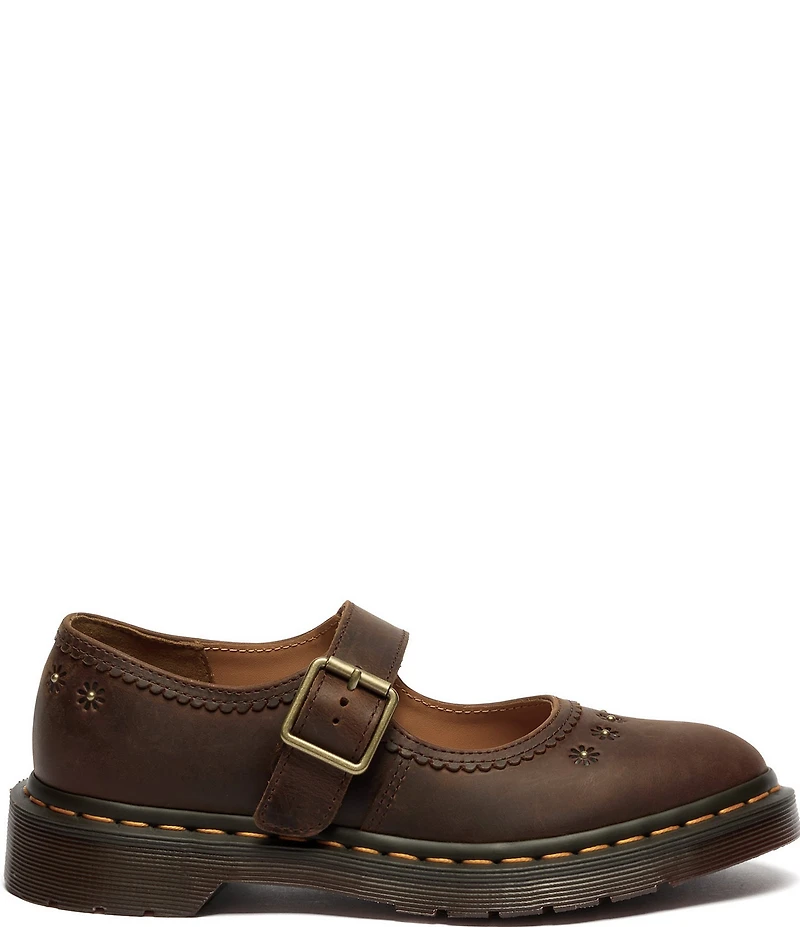 Dr. Martens Women's Crazy Horse Leather Flower Studded Mary Janes
