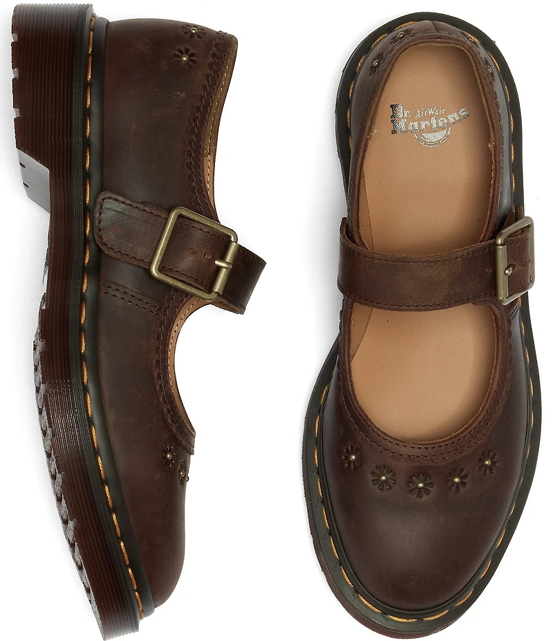 Dr. Martens Women's Crazy Horse Leather Flower Studded Mary Janes