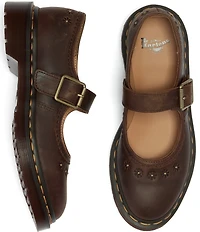 Dr. Martens Women's Crazy Horse Leather Flower Studded Mary Janes