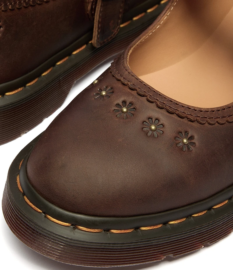 Dr. Martens Women's Crazy Horse Leather Flower Studded Mary Janes
