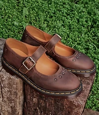 Dr. Martens Women's Crazy Horse Leather Flower Studded Mary Janes