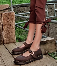 Dr. Martens Women's Crazy Horse Leather Flower Studded Mary Janes