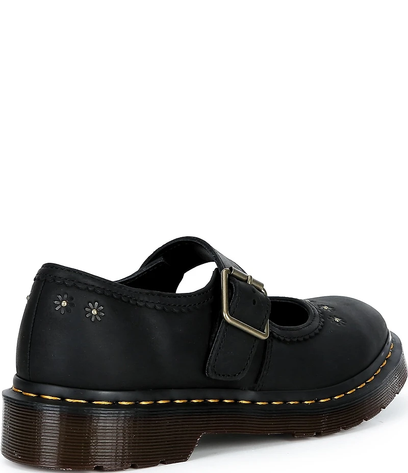 Dr. Martens Women's Crazy Horse Leather Flower Studded Mary Janes