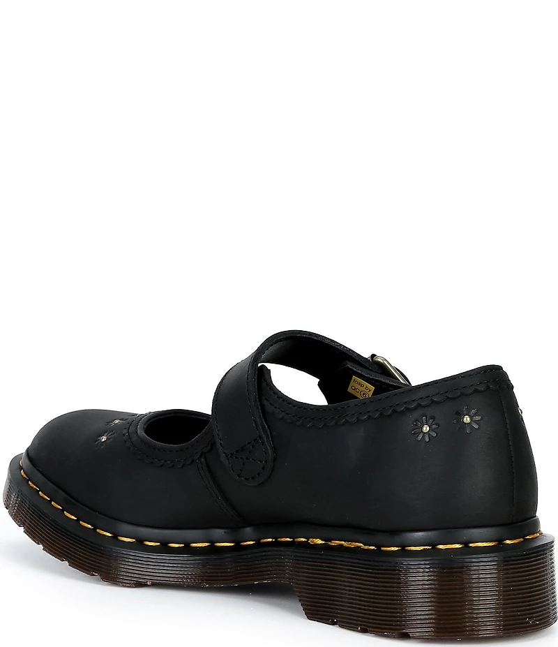 Dr. Martens Women's Crazy Horse Leather Flower Studded Mary Janes