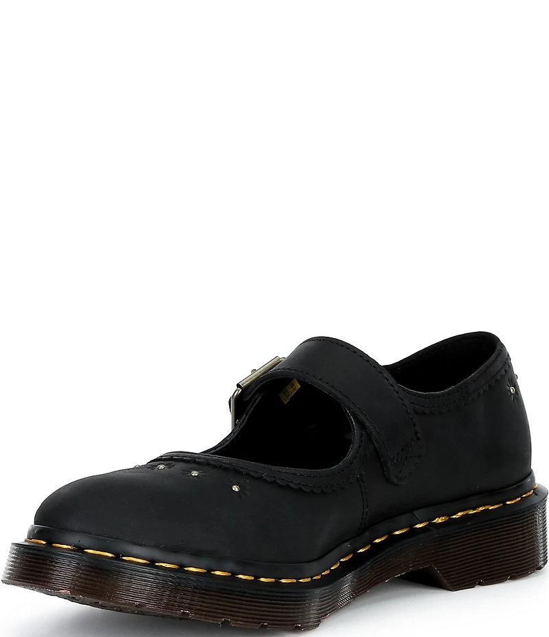 Dr. Martens Women's Crazy Horse Leather Flower Studded Mary Janes