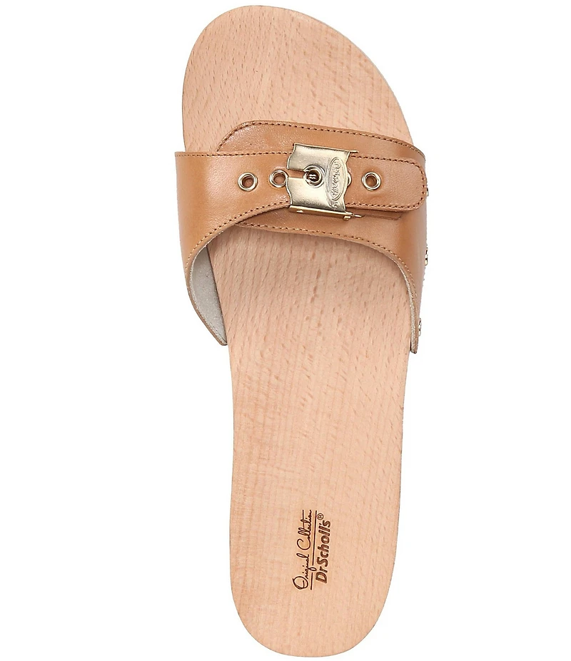 Dr. Scholl's Original Leather Buckle Hardware Platform Slide Sandals