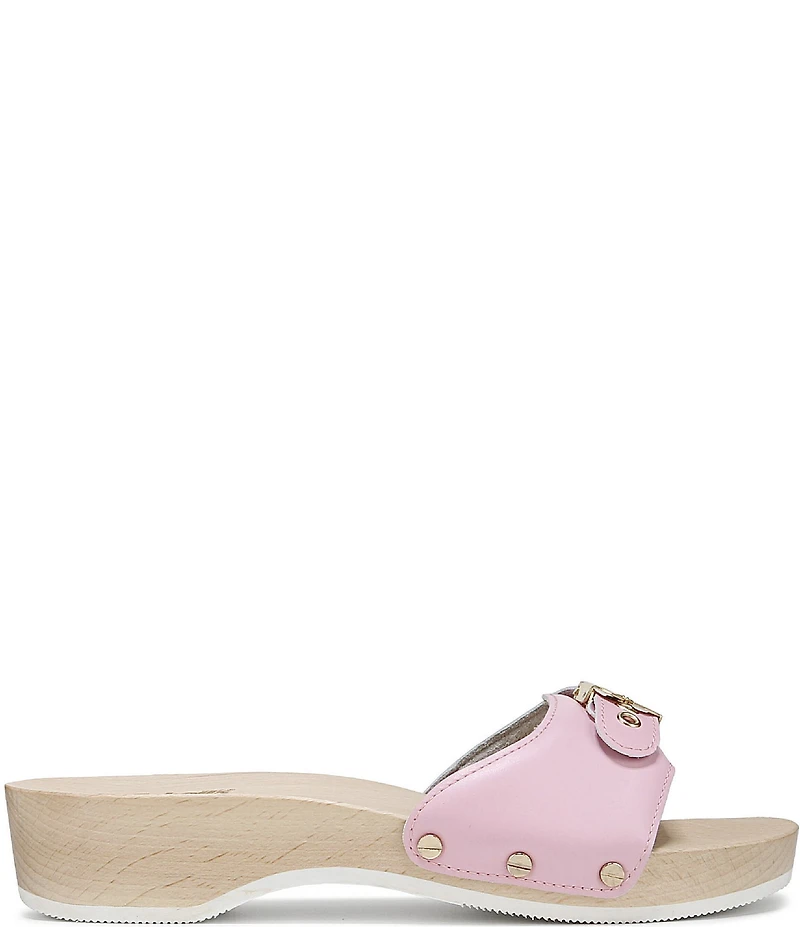 Dr. Scholl's Original Leather Buckle Hardware Platform Slide Sandals