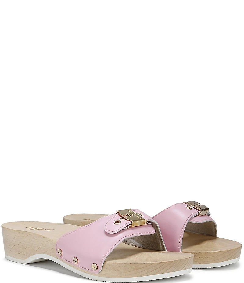 Dr. Scholl's Original Leather Buckle Hardware Platform Slide Sandals