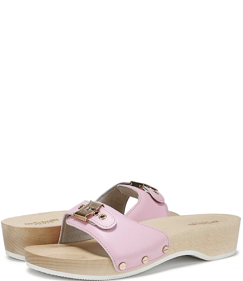 Dr. Scholl's Original Leather Buckle Hardware Platform Slide Sandals