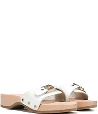 Dr. Scholl's Original Leather Buckle Hardware Platform Slide Sandals