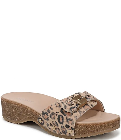 Dr. Scholl's Original Flex Distressed Leopard Print Suede Cork Buckle Hardware Slide Sandals