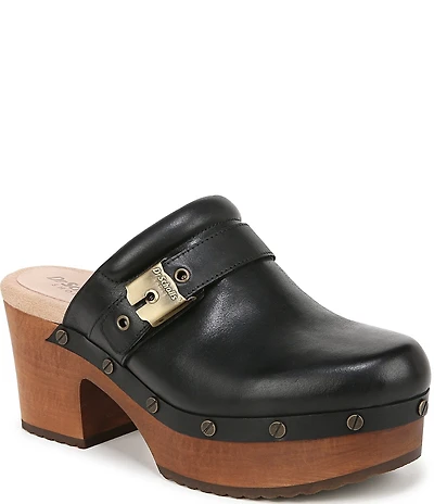 Dr. Scholl's Original Joy Leather Buckle Hardware Strap Platform Clogs