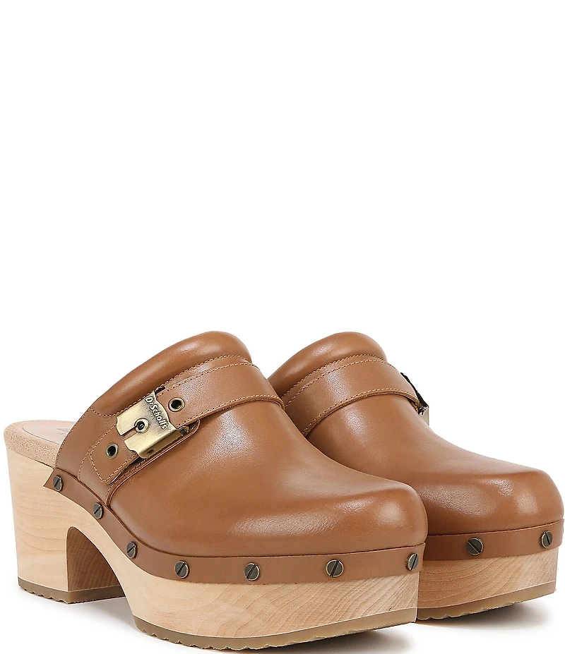 Dr. Scholl's Original Joy Leather Buckle Hardware Strap Platform Clogs