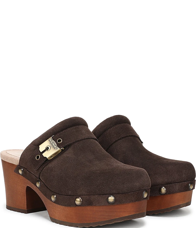 Dr. Scholl's Original Joy Suede Buckle Hardware Strap Platform Clogs