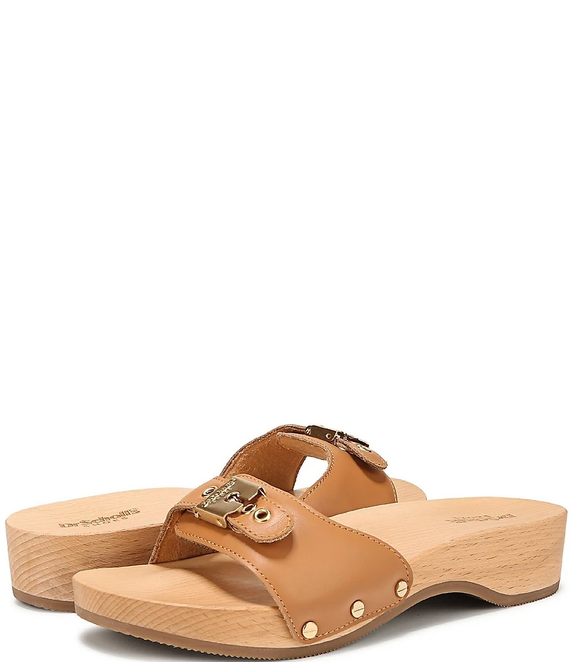 Dr. Scholl's Original Leather Pescura Buckle Hardware Platform Slide Sandals