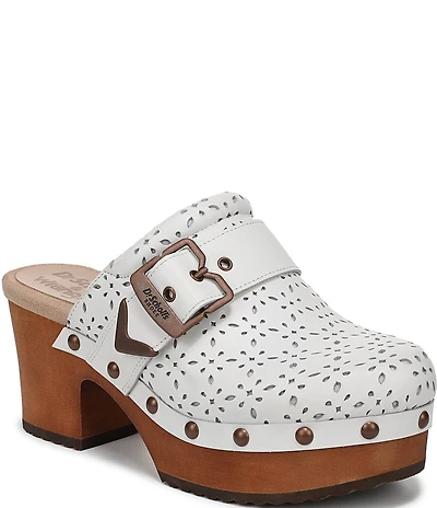 Dr. Scholl's Original Ranch Perforated Leather Buckle Strap Platform Clogs