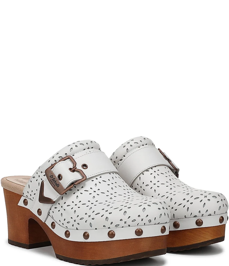 Dr. Scholl's Original Ranch Perforated Leather Buckle Strap Platform Clogs