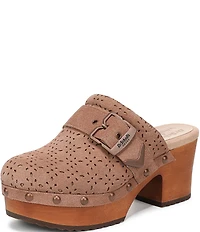 Dr. Scholl's Original Ranch Perforated Suede Buckle Strap Platform Clogs