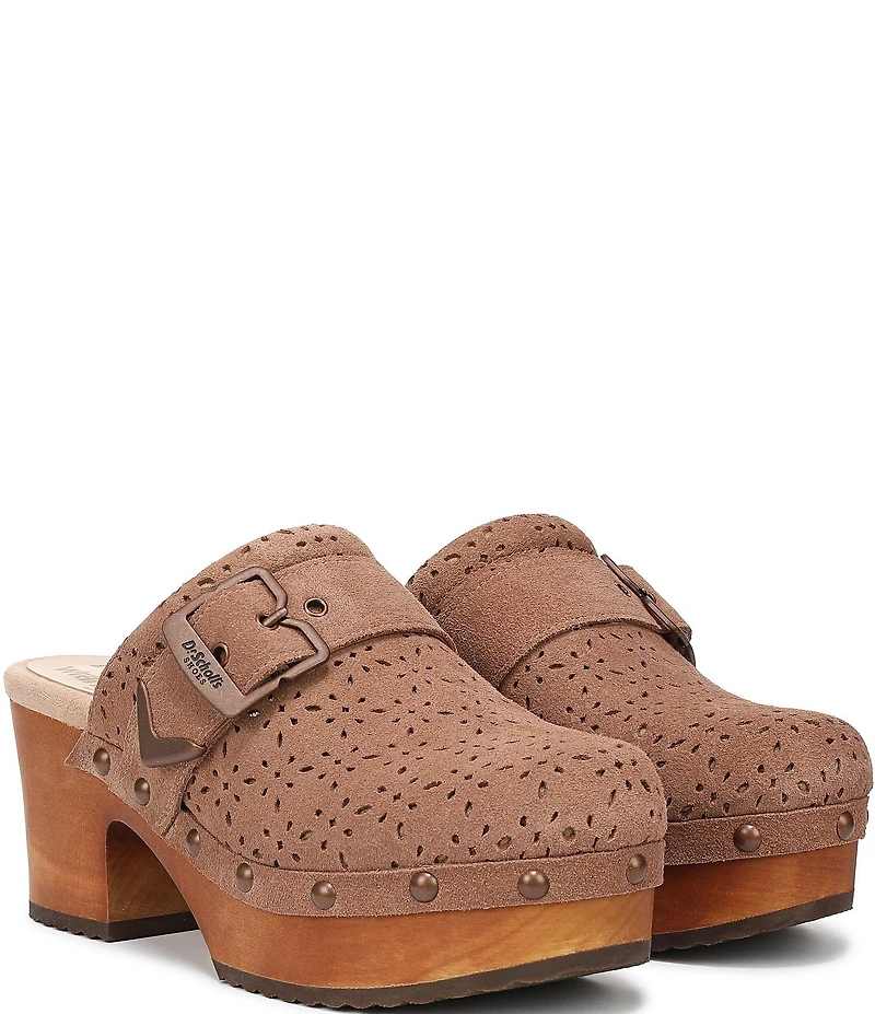 Dr. Scholl's Original Ranch Perforated Suede Buckle Strap Platform Clogs
