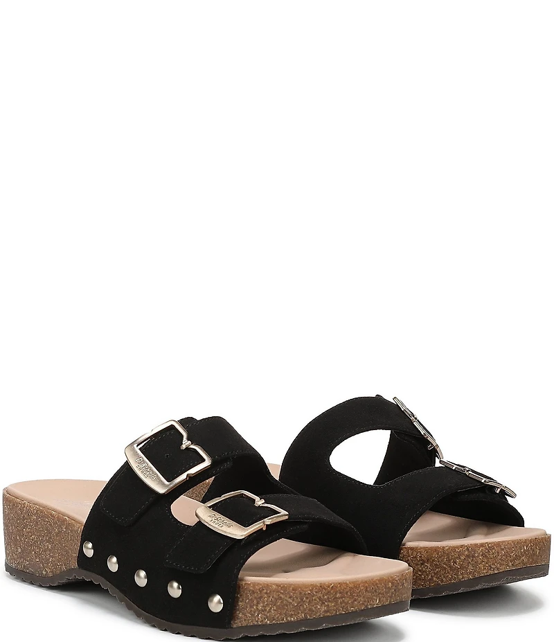 Dr. Scholl's Original Win Flex Leather Buckle Hardware Slide Sandals