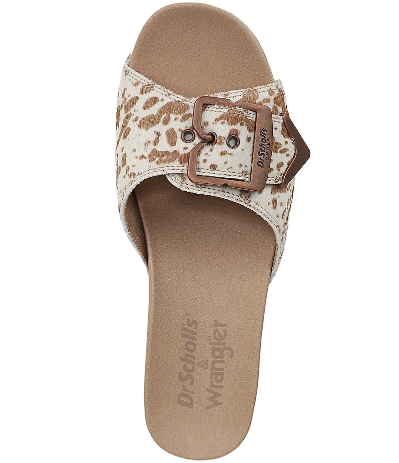 Dr. Scholl's x Wrangler Original Rodeo Cow Print Calf Hair Buckle Slide Sandals