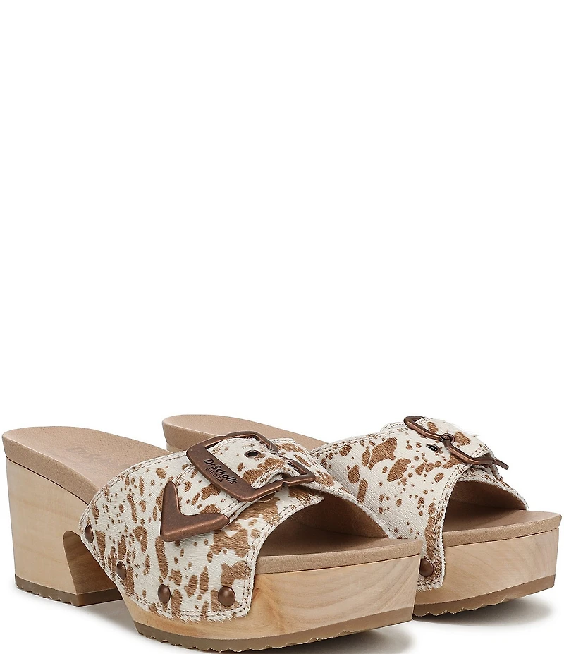 Dr. Scholl's x Wrangler Original Rodeo Cow Print Calf Hair Buckle Slide Sandals