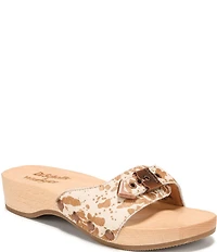 Dr. Scholl's x Wrangler Original Cow Print Calf Hair Buckle Hardware Platform Slide Sandals