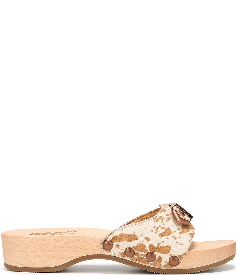 Dr. Scholl's x Wrangler Original Cow Print Calf Hair Buckle Hardware Platform Slide Sandals