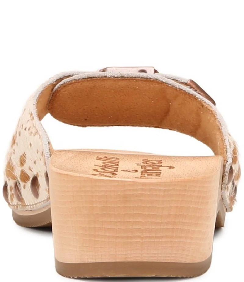 Dr. Scholl's x Wrangler Original Cow Print Calf Hair Buckle Hardware Platform Slide Sandals