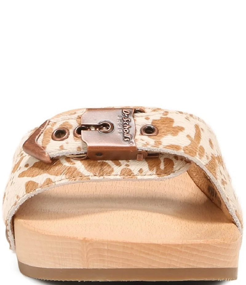 Dr. Scholl's x Wrangler Original Cow Print Calf Hair Buckle Hardware Platform Slide Sandals