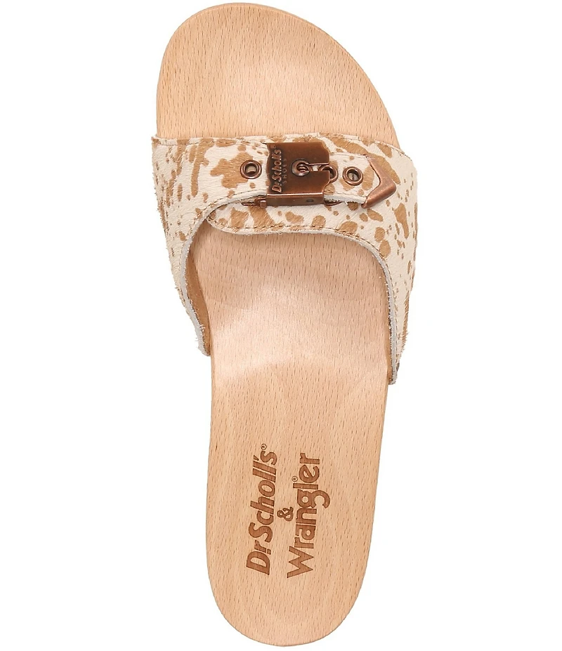 Dr. Scholl's x Wrangler Original Cow Print Calf Hair Buckle Hardware Platform Slide Sandals