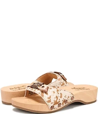 Dr. Scholl's x Wrangler Original Cow Print Calf Hair Buckle Hardware Platform Slide Sandals