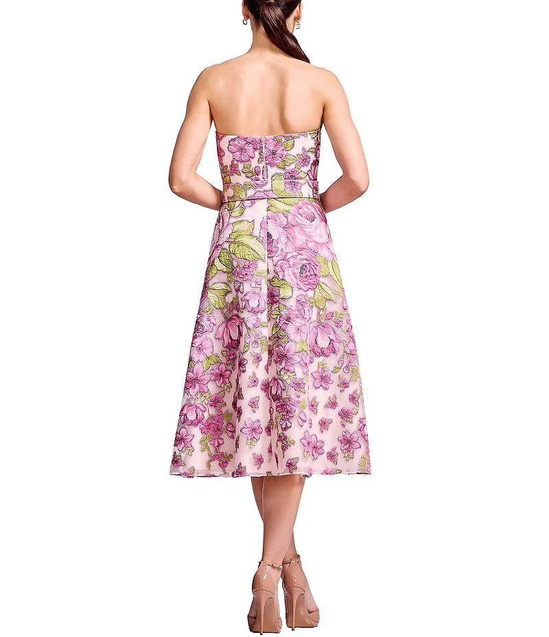 Dress the Population Allegra Metallic Jacquard Strapless Belted Midi Dress