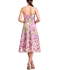 Dress the Population Allegra Metallic Jacquard Strapless Belted Midi Dress