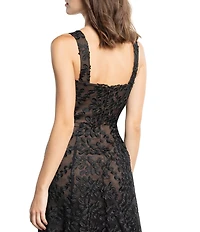 Dress the Population Anabel Sequin Embroidered Floral Sweetheart Neck Sheer Sleeveless A-Line Gown