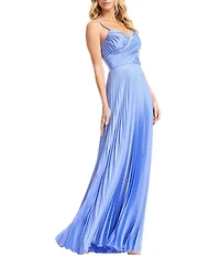 Dress the Population Aspen Sleeveless Asymmetrically Pleated Satin A-Line Maxi Dress