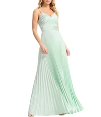 Dress the Population Aspen Sleeveless Asymmetrically Pleated Satin A-Line Maxi Dress
