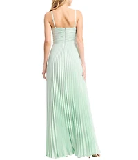 Dress the Population Aspen Sleeveless Asymmetrically Pleated Satin A-Line Maxi Dress