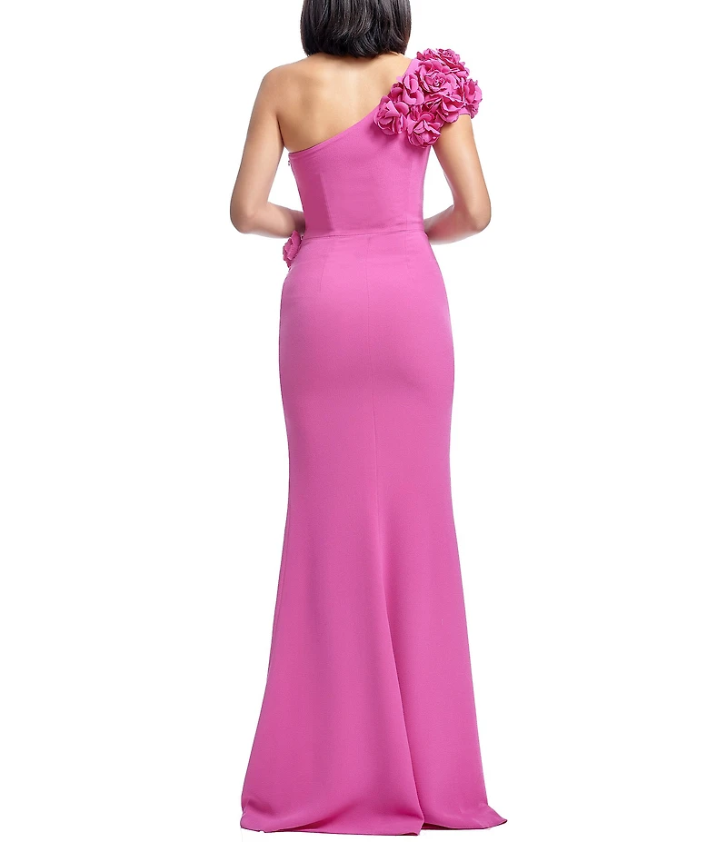Dress the Population Aubrielle 3D Floral Asymmetrical Neck One Shoulder Short Sleeve Side Slit Gown