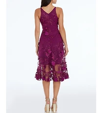 Dress the Population Audrey Floral Plunging V-Neck Sleeveless A-Line Midi Dress