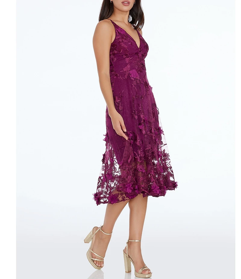 Dress the Population Audrey Floral Plunging V-Neck Sleeveless A-Line Midi Dress