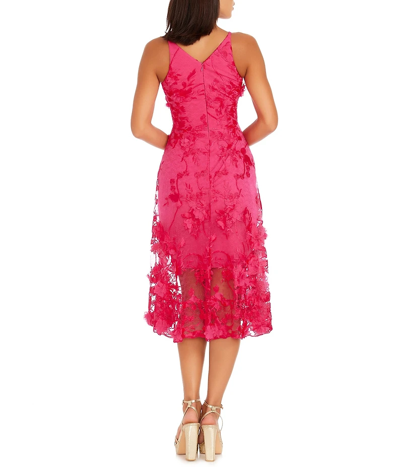 Dress the Population Audrey Floral Plunging V-Neck Sleeveless A-Line Midi Dress