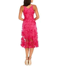 Dress the Population Audrey Floral Plunging V-Neck Sleeveless A-Line Midi Dress