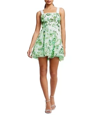 Dress the Population Aurelia Sequin Floral Square Neck Sleeveless A-Line Mini Dress