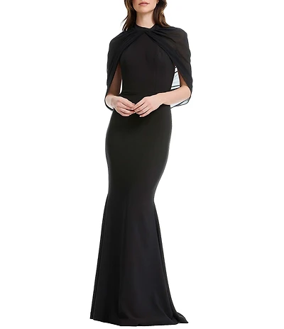 Dress the Population Aviva Stretch Crepe Capelet Mermaid Gown