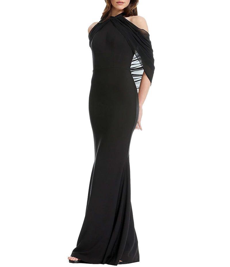 Dress the Population Aviva Stretch Crepe Capelet Mermaid Gown