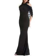 Dress the Population Aviva Stretch Crepe Capelet Mermaid Gown